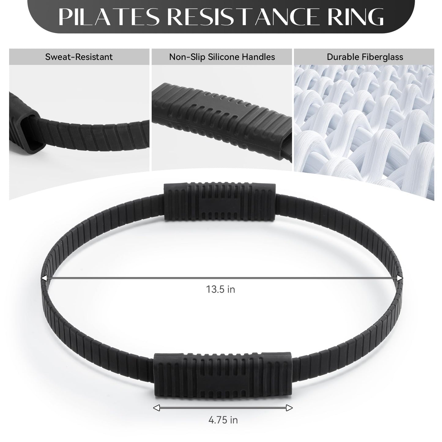 LTHTRADE Pilates Ring Set for Women, Pilates Ring and Ball Set with 5-Level Resistance Bands for Core Strength, Stretching, Toning & Full Body Home Workout Pilates Equipment (Black)