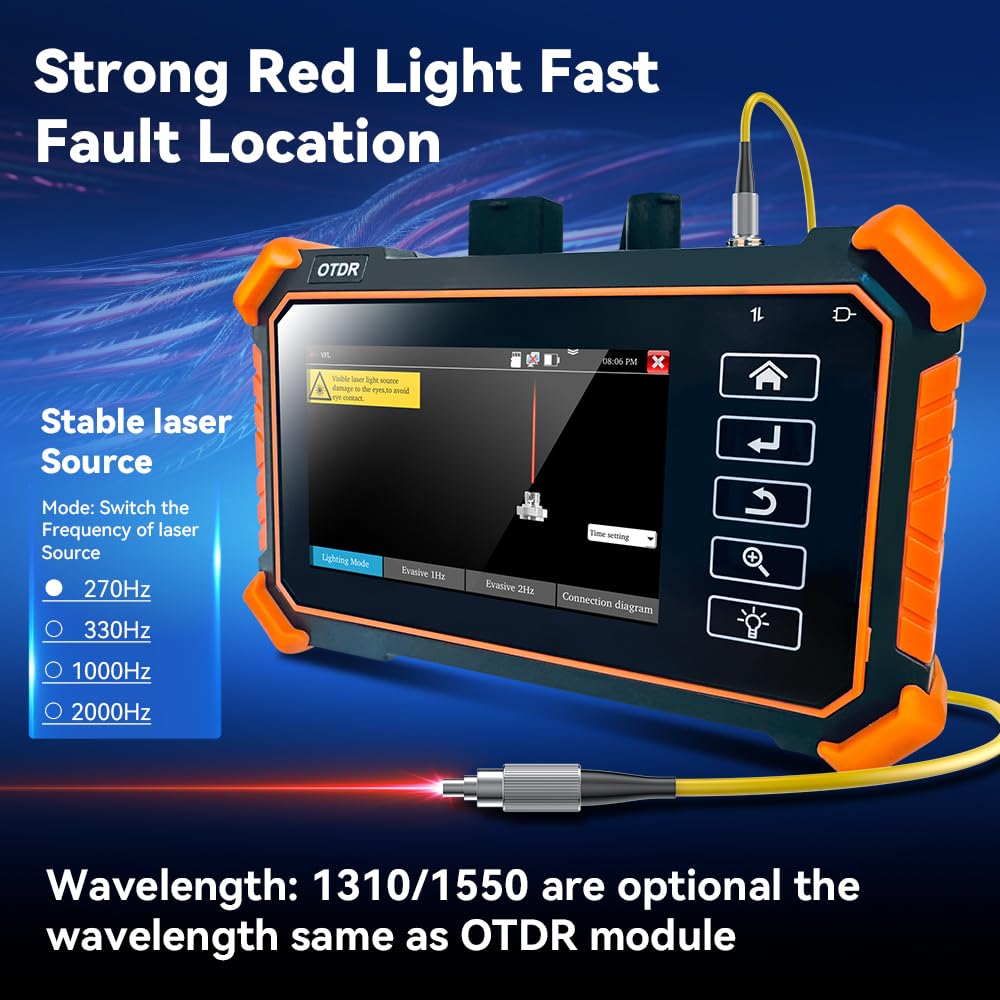 New Upgraded OTDR Optical Fiber Tester, Fiber Network Tester Support Event Map Optical Power Meter OLS(Loss Test) VFL LS(Light Source) Length Ping POE Test, IP Scan RJ45 Network Tools