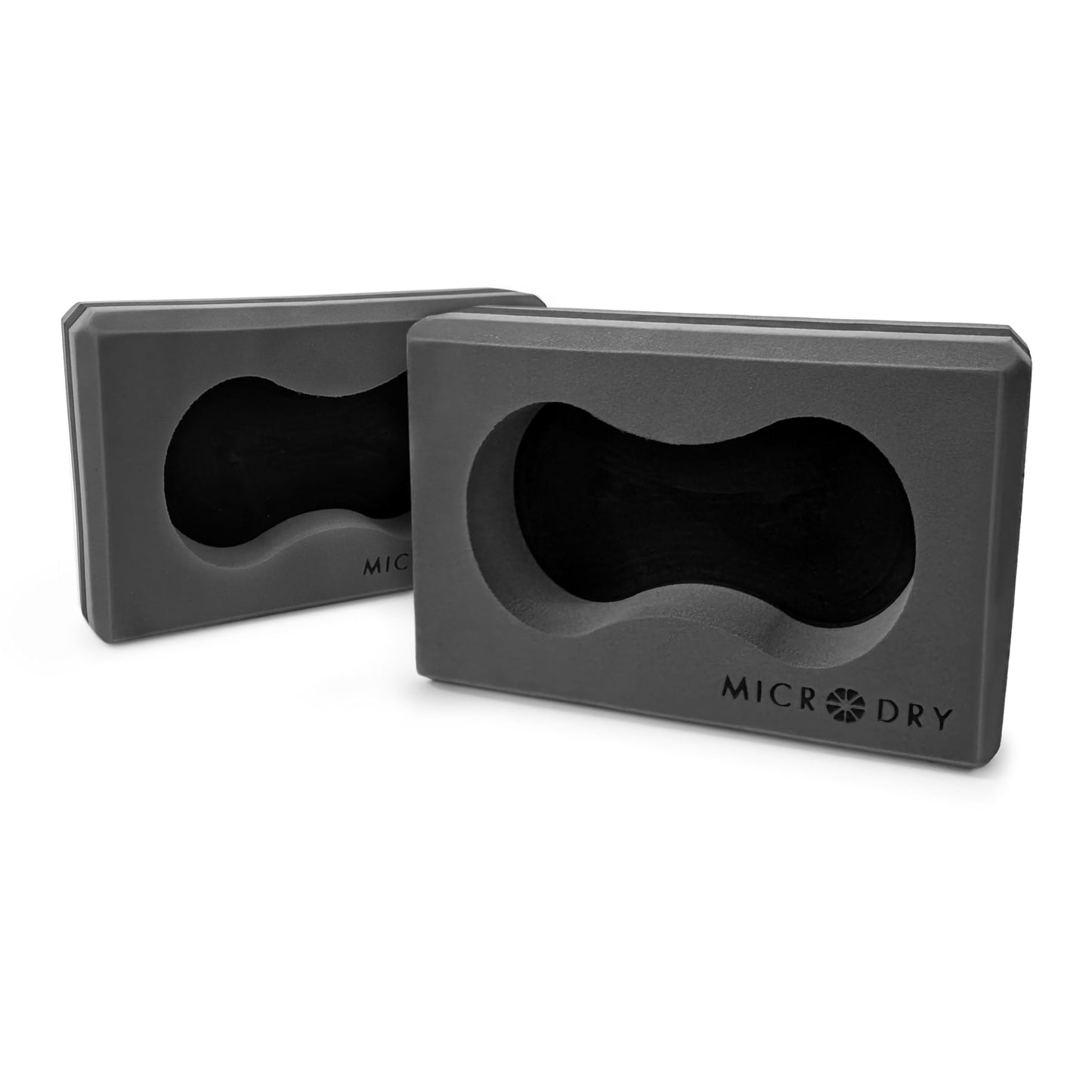 Microdry Sure-Grip Yoga Blocks, Set of 2 – Non-Slip Foam Blocks with Ergonomic Grip Cutout for Stability, Wrist Support, Flexibility & Balance Grey/Black