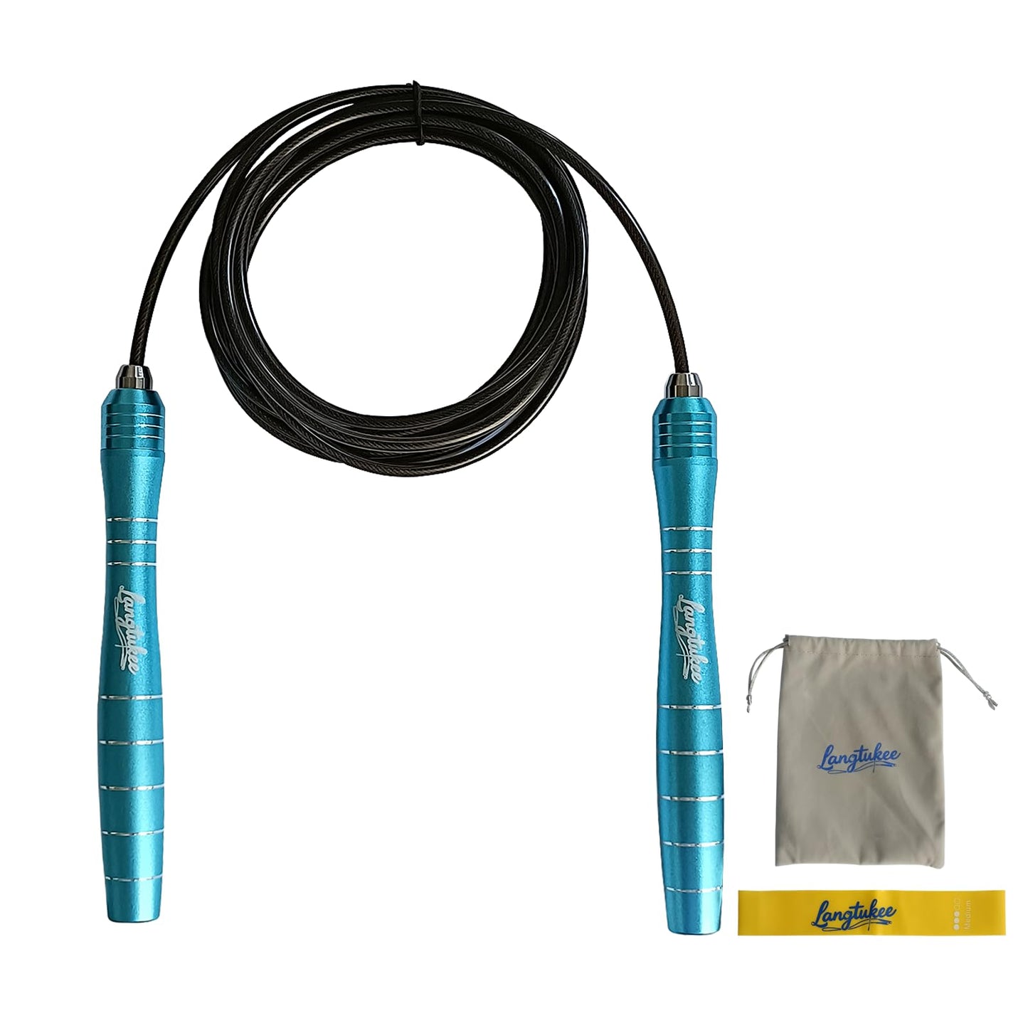 LANGETUKEE Speed Jump Rope - Professional Aluminum Alloy Skipping Rope with 360° Bearings - Adjustable 4mm Steel Cable for Double Unders, Boxing, MMA, HIIT & Cardio Training - Anti-Slip Grip