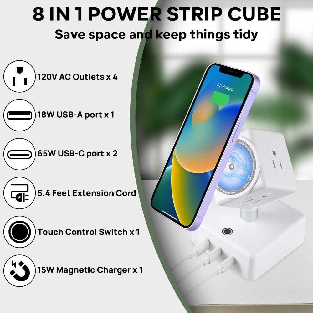 MRCSMAR 15W 180 45W Power Strips Tower Wireless Charging Station Rotatable Cube Design with Fast Charger USB Ports
