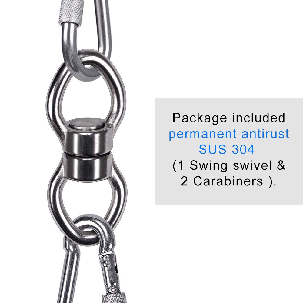 SELEWARE Silent Bearing Swing Swivel with 2 Carabiners, 360° Rotational Device Hanging Accessory for Tree Swing, Hammock Chair, Yoga,1200LB Capacity