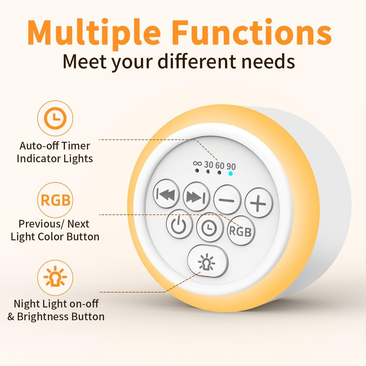 Soothing Sounds White Noise Machine - Portable Sleep Aid with 30 Relaxing Sounds & 12 Color Options