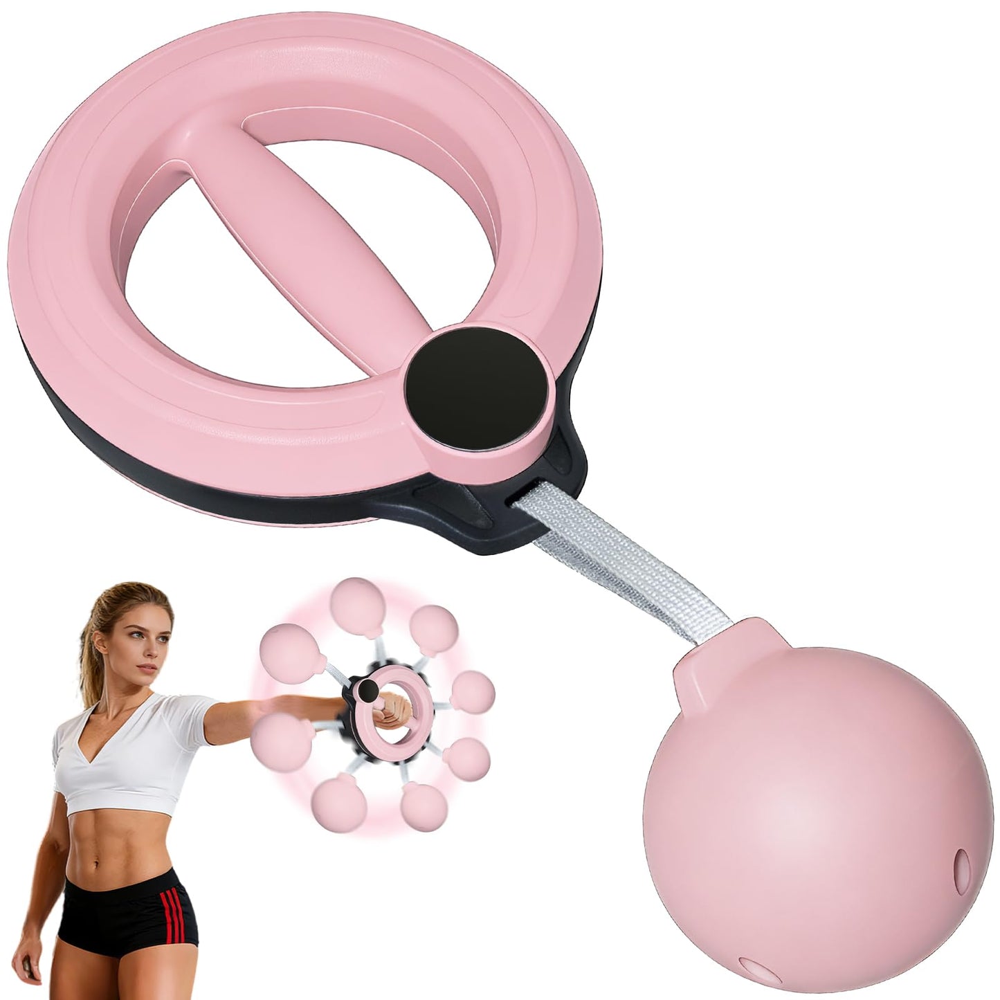 Arm Workout Equipment, 360° Shoulder Reliever Ball Swing, Upper Body Workout Equipment Rotating Cordless Battle Rope Arm Trainer for Forearm, Chest, Shoulder & Wrist Strength for Men & Women - Pink