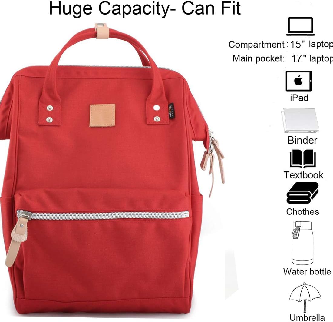 Backpack 17 Inch backpack (1882-Red&plus) Himawari Large Travel with Laptop Compartment Roomy Doctor Bag College
