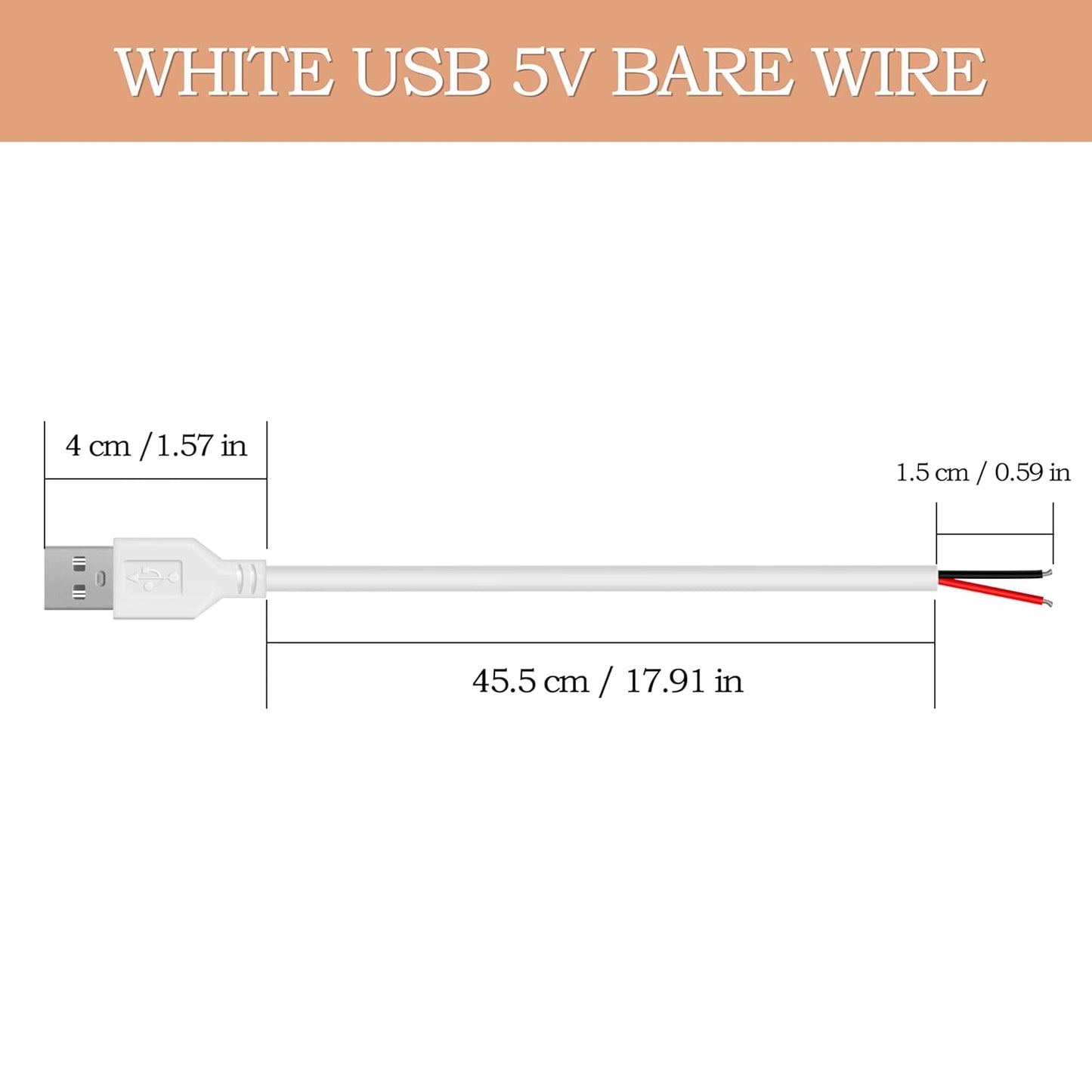 WMSDGZAI 24AWG 2.0 2 5V 2A 1.64FT 2PACK) USB Male Pin Bare Wire Pigtail Cable, USB Extension Cable Open End for DIY