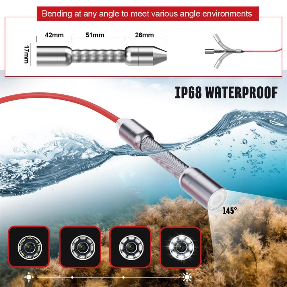 Sewer Camera 100FT/30M Borescopes Pipe Inspection Camera with 16G DVR/Audio Recorder 5600mA Battery 17MM 4.3inch Screen Industrial Plumbing Snake Drain Endoscope