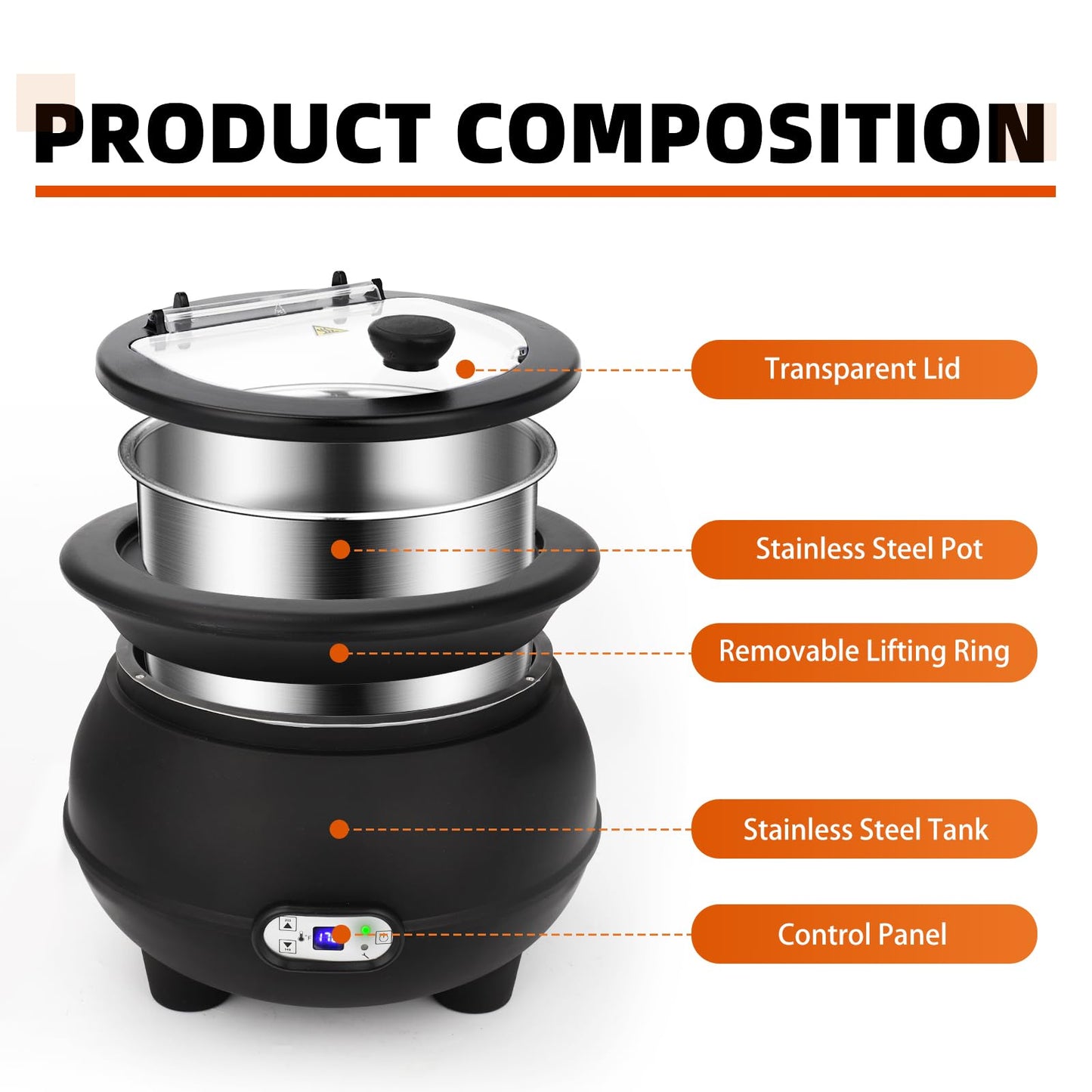 YUANHAO 8 Qt. Black Soup Kettle Warmer - 120V, 450W