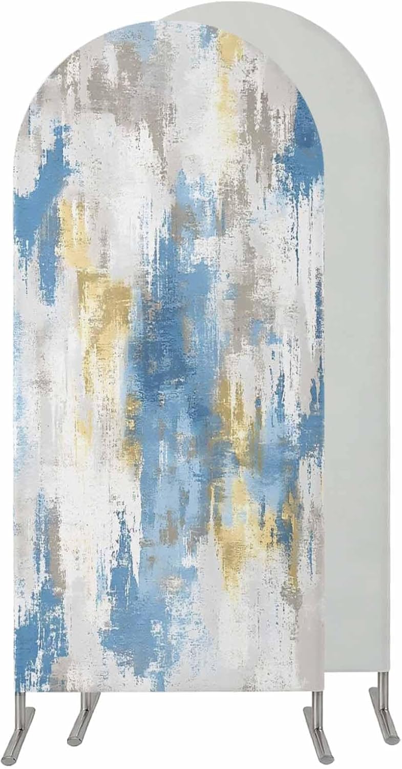 Jnbasdffb 7.2 Blue Gray Ombre Wedding Arch Cover, Stretchy Spandex Arch Backdrop Stand Covers FT, Vintage Abstract Art