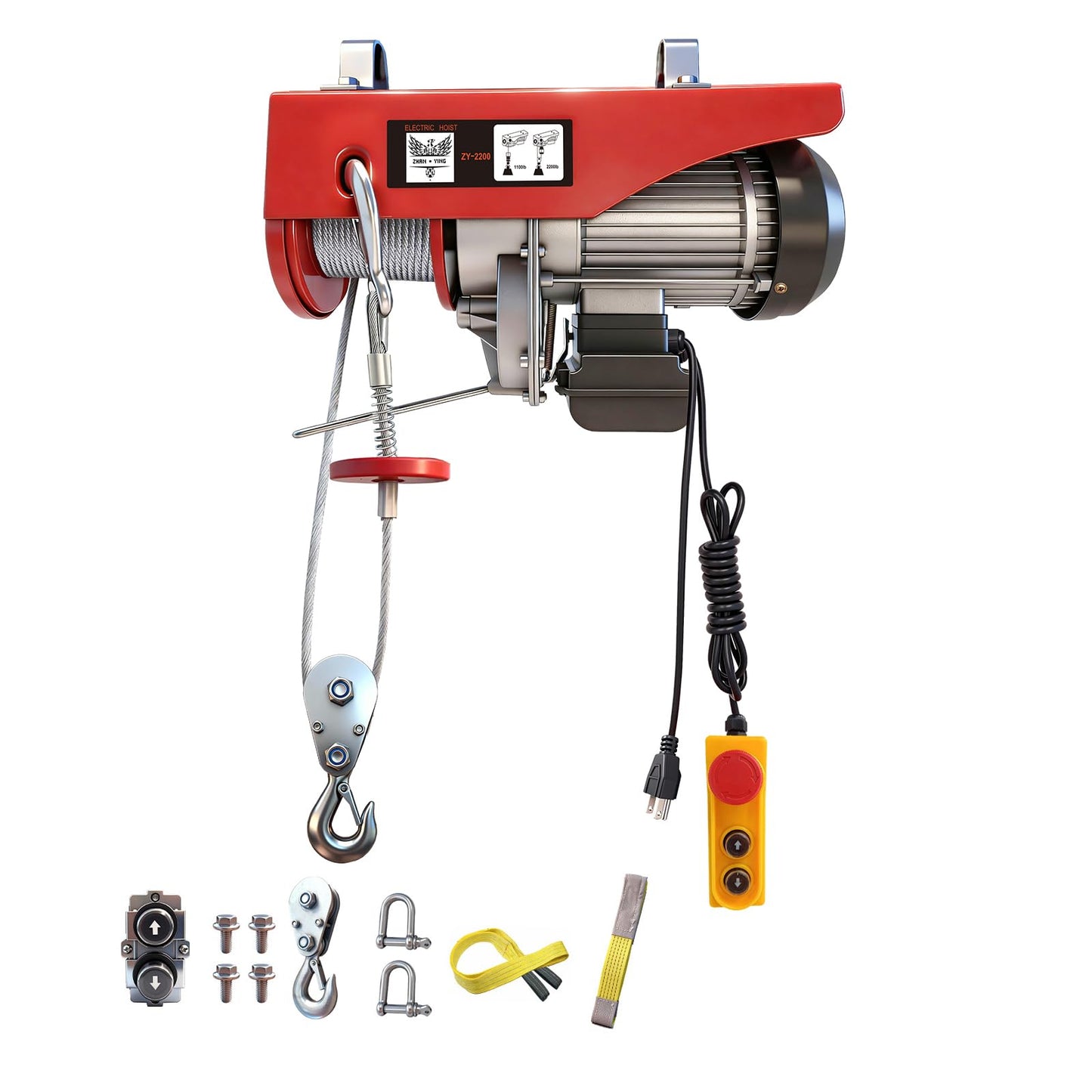 Electric Hoist, 2200 lbs 110V Electric Winch with 14 ft Wired Remote Control, 40 ft Single Cable Lifting Height, Single/Double Slings, Lift Hoist for Garage Warehouse Factory