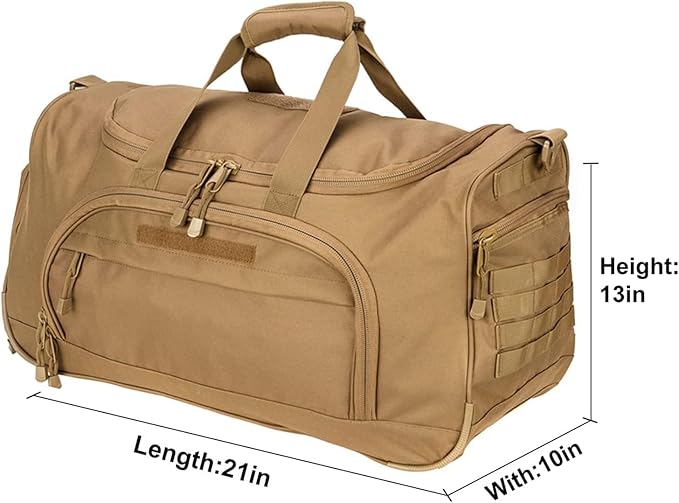 Gym Bag for Women & Men Tactical Duffle Military Weekender Work Out Lightweight Waterproof Sports Tote Shoe Pocket Tan