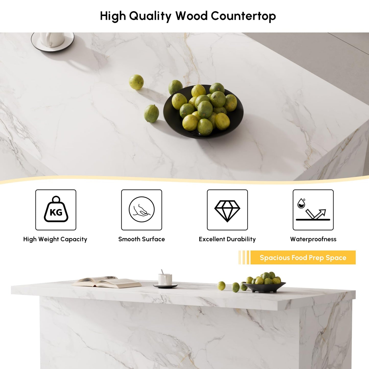 homary Kitchen Island with Storage & LED, 72" White Wood Islands with Wine Rack, Drawers & Shelves, Modern Kitchen Table for Dining Room, Prep & Gatherings, Without Chair
