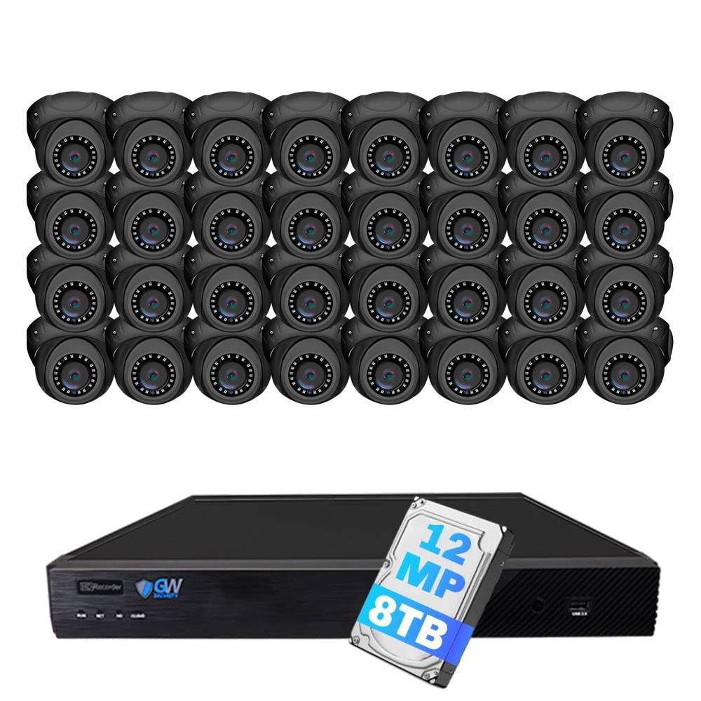 GW Security 32 Channel 12MP NVR 4K H.265+ AI Face Recognition & Human/Vehicle Detection Surveillance Security Camera System with 32 UltraHD 4K 8MP IP PoE Microphone Dome Security Cameras (Grey)