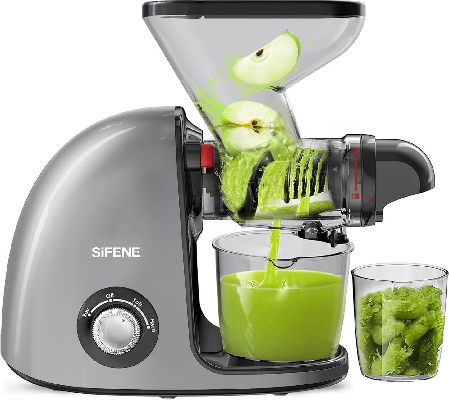 Cold Press Juicer, SiFENE Slow Masticating Juicer Machines for Fruit & Vegetable, Juice Yield Maker Extractor with Dual Mouth Quiet Motor & Anti-Clog System, Easy to Clean, Gray, JS3209