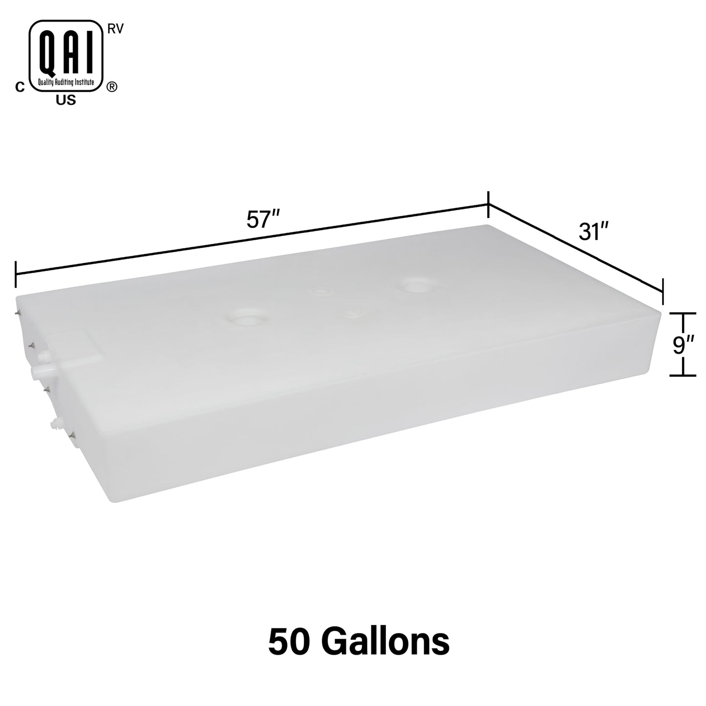 Ameri-Kart 50 Gallon RV Fresh Water Tank, Potable Water Storage Tank for Drinking, Cooking, Cleaning, Showering, for Campers, Trailers, Motorhomes, RVs, Low-Profile Shape, 57" x 31" x 9" (WT-1468)