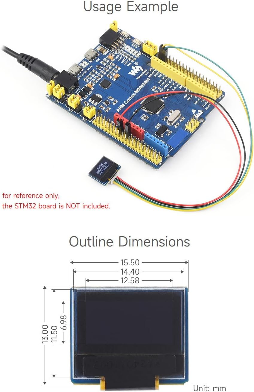 0.49inch 5, 6432 I2C Communication, Waveshare OLED Display Module, Compatible with Raspberry Pi Resolution, Black/White