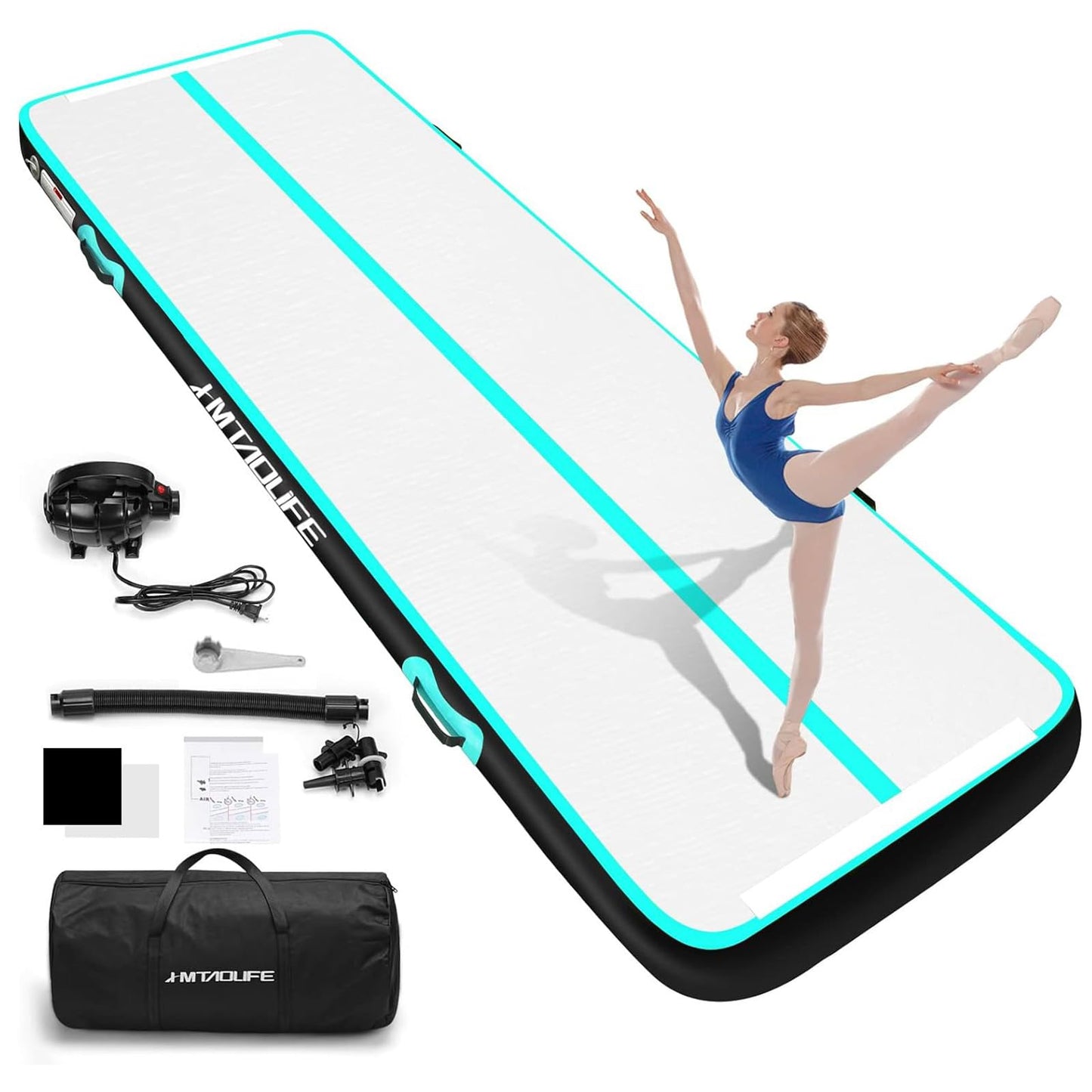 HMTAOLIFE Inflatable Air Gymnastics Mat Tumble Track, 6.6/10/13/16/20ft Tumbling Mat Air Tumbling Track, Air Training Mat with Air Pump for Home/Water Fun/Gym/Yoga/Training/Cheerleading