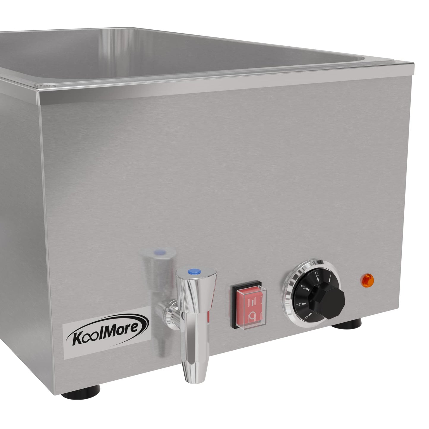 KoolMore Commercial Bain Marie Countertop Food Warmer, Soup Station, and Buffet Table Server with One Serving Section and Tap, Stainless-Steel Steamer with Auto Shut Off (CFW-1T), Silver