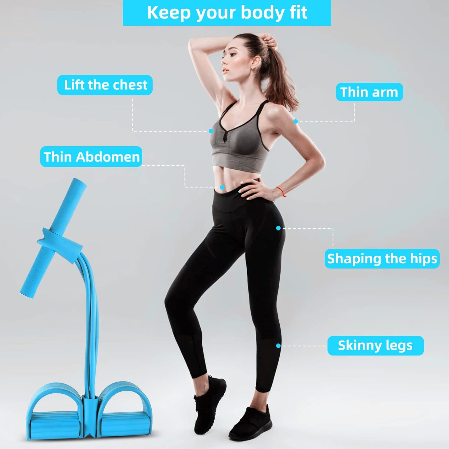 Multi-Function Tension Rope–4 Tube Resistance Bands with Handles–Sit Up Exercise Equipment Home Gym Tummy Trainer for Men Women(Blue)