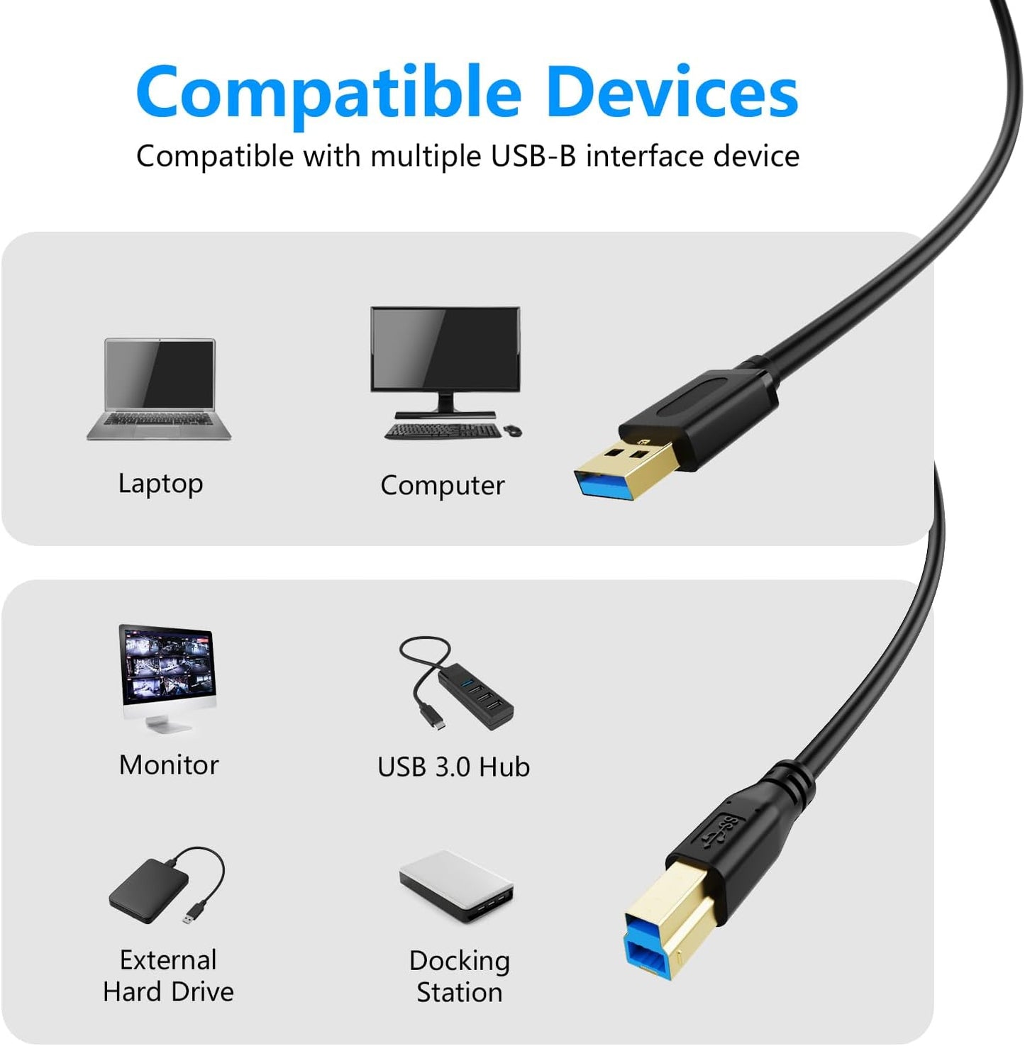 Jelly Tang 3.0 25Ft,Superspeed 3.0 More(25Ft/8M) USB Cable A Male to B Male USB A-B/A Male to B Male Cable
