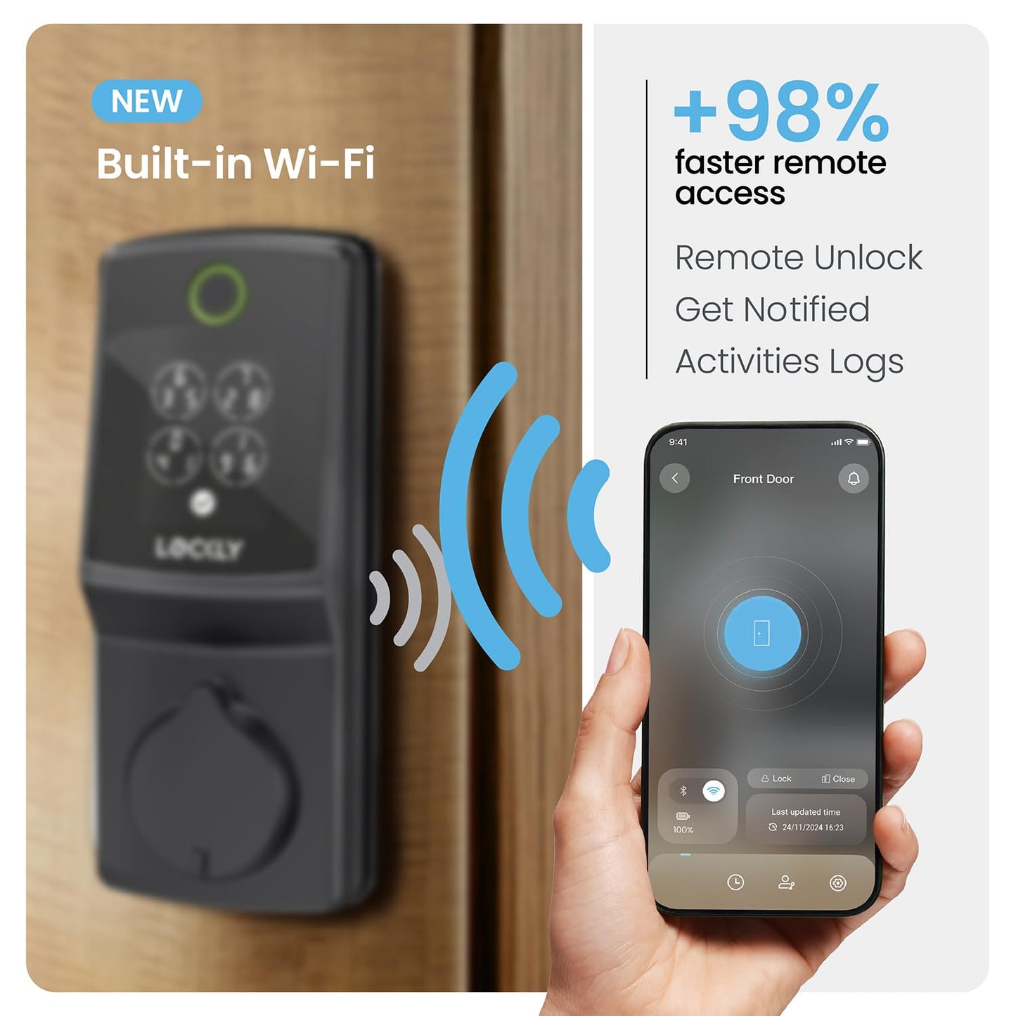 Lockly Secure Pro (Latest Version), Smart Lock with Built-in Wi-Fi, New-Gen Fingerprint Door Lock, Keyless Entry Deadbolt, PIN Genie Keypad, Auto Lock, App Remote Control, Easy Installation