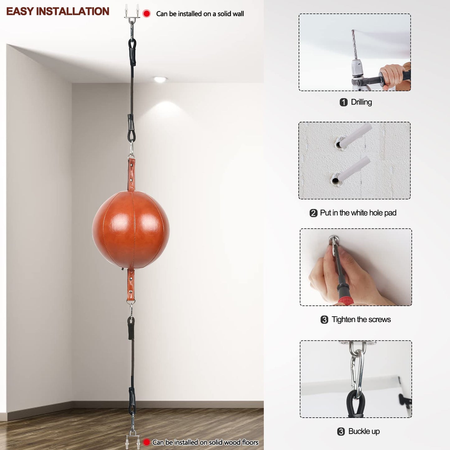 InnoLife Double End Punching Ball Striking Punching Bag Kit, Speed Striking Reflex Kit with Bungee Cords Perfect for Reaction, Agility, and Hand Eye Coordination Training (Brown)