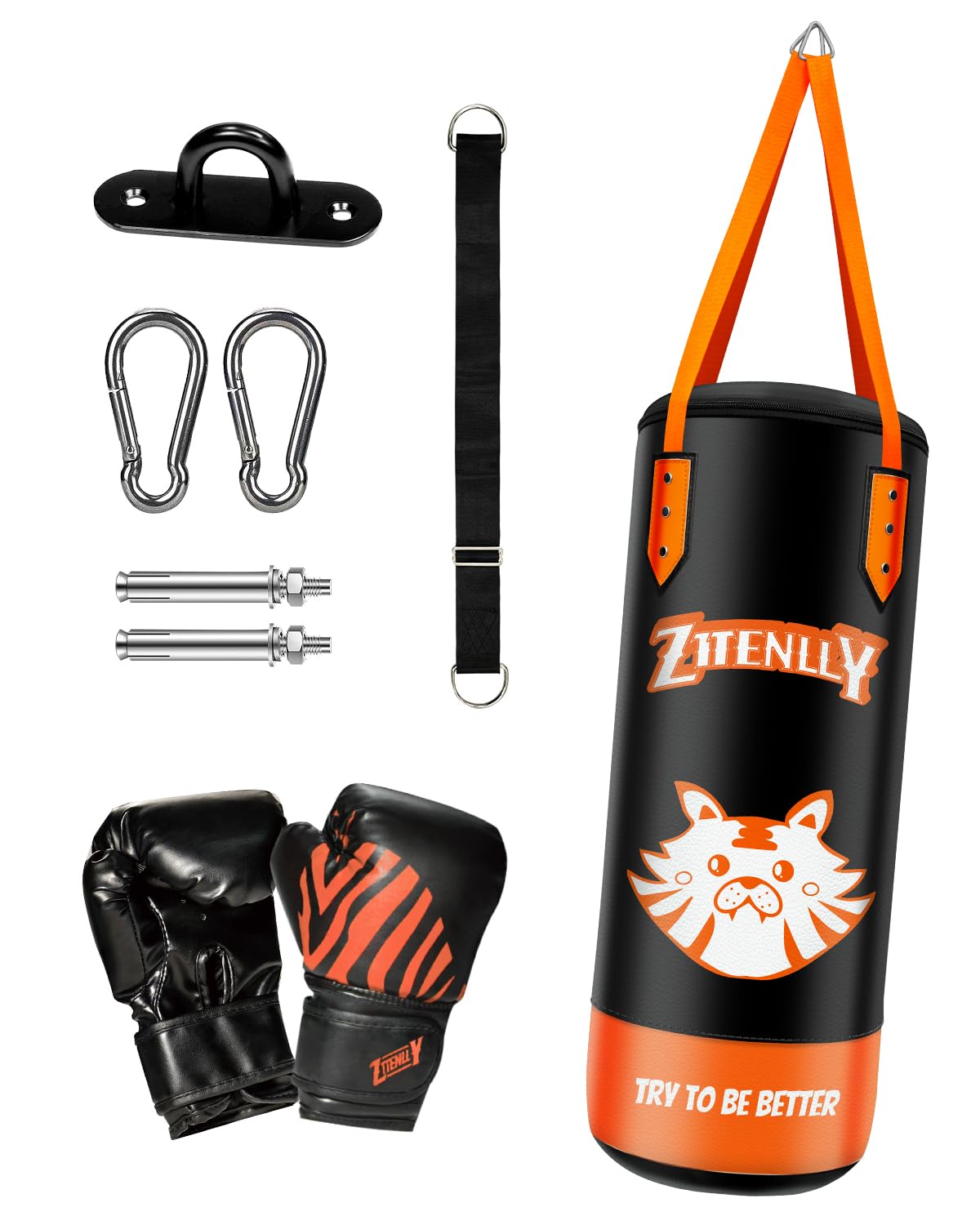 ZTTENLLY Kids Punching Bag with Gloves - PU Leather & Adjustable Height Strap - Boxing Bag Set for 3-8 Years Kids Great for Boxing, MMA, Kickboxing （Unfilled）