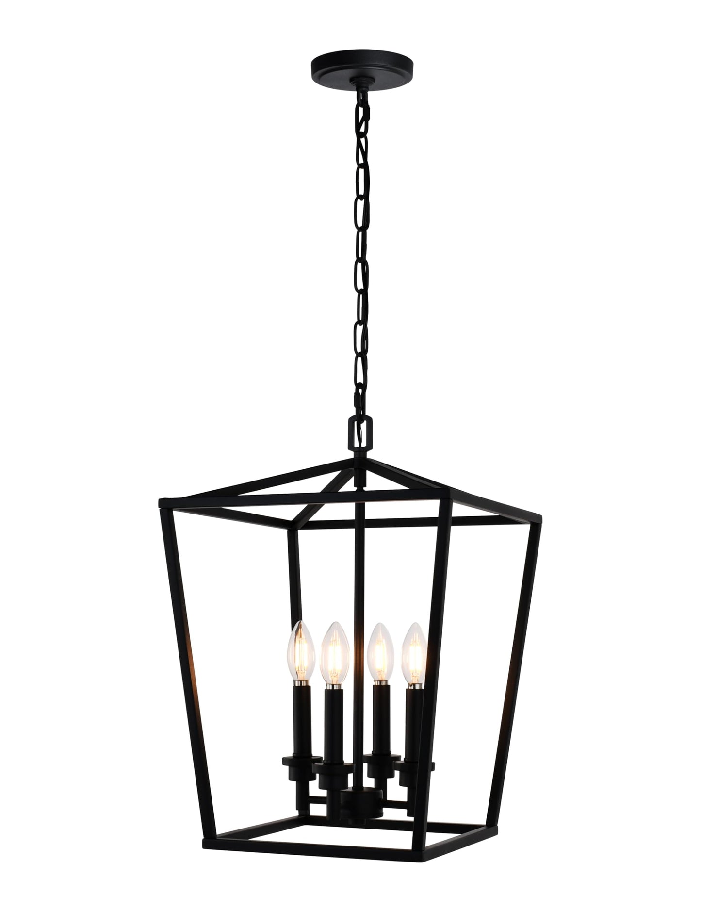 4 Light Chandelier, Industrial Ceiling Light Black Lantern Light Fixtures with Farmhouse Metal Cage Adjustable Height Hanging Light E12 Base for Kitchen Island, Entryway, Indoor, Textured Blak