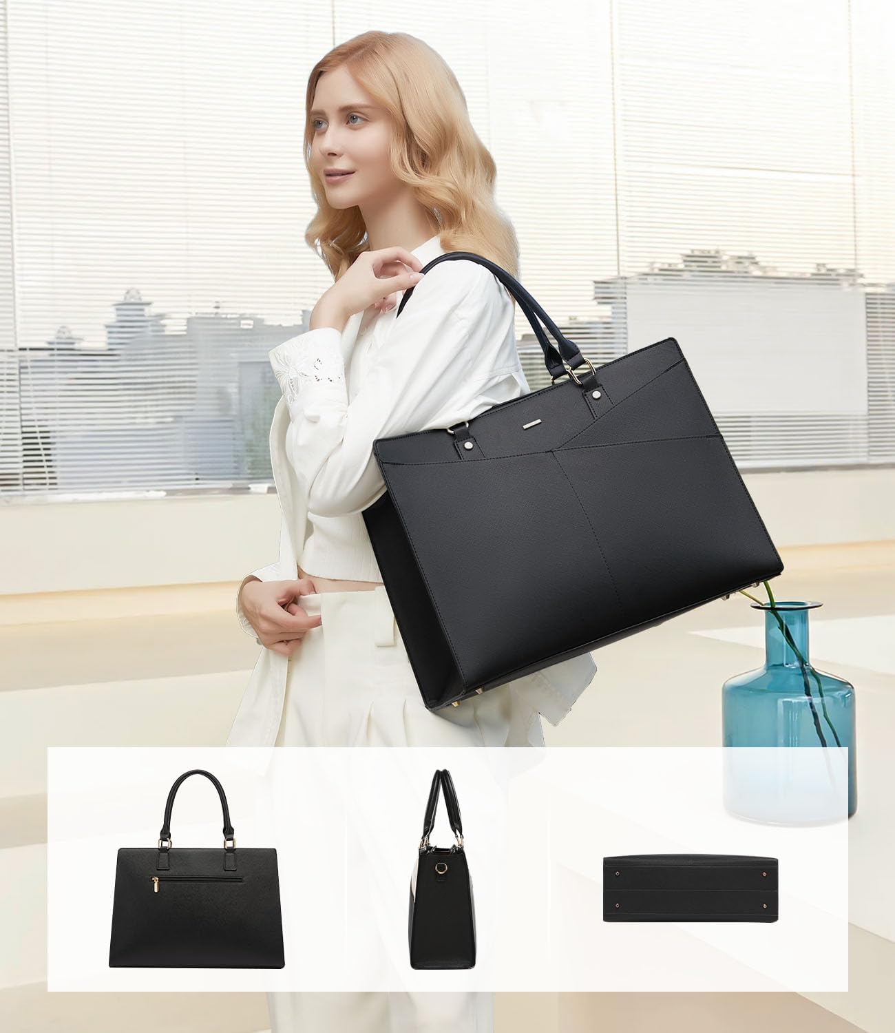 LOVEVOOK 17.3 Inch Laptop Tote Bag for Women, Leather Business Office Work Bag Computer Briefcase with Small Clutch fit