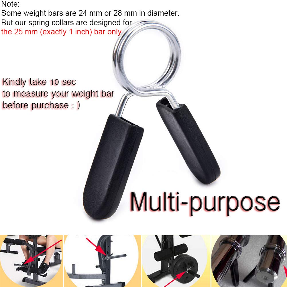 Lestino Spring Clip Collars, 1 inch (25 mm) for Smooth Dumbbell Handle or Standard Weightlifting Barbell (4 Pack)