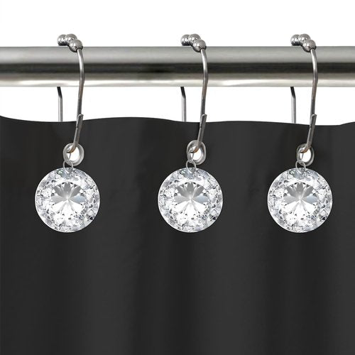 Crystal Shower Curtain Hooks Decorative Clear Bling Rings Cute Girly Glitter Luxury Elegant White Rhinestones Diamond Bathroom Accessories Rust Resistant 12 Pack (White)
