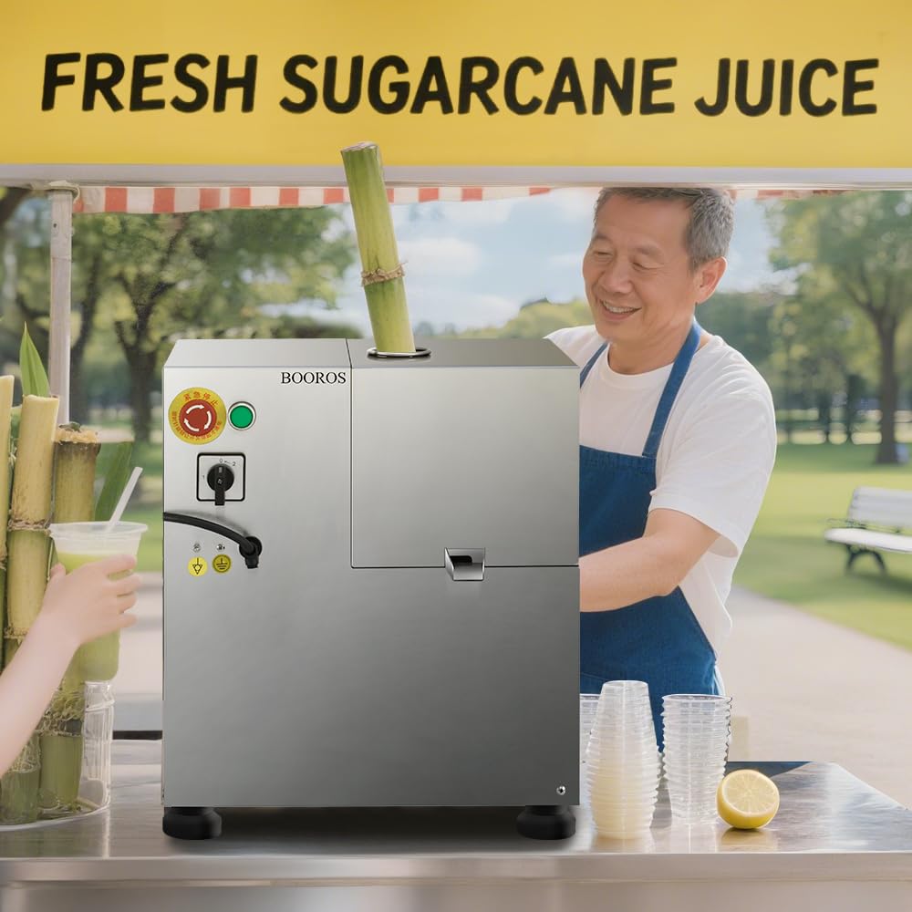 BOOROS Commercial Sugar Cane Juicer Machine 1100W Electric Sugar Cane Juicer 4-Rollers Sugar Cane Machine With 661 Lbs/h Working Efficiency for Restaurants,Hotels,Snack Bars,110V