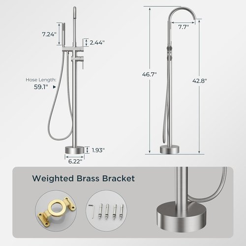 FORIOUS Freestanding Tub Faucet - High Flow Brass Bathtub Filler with Handheld Shower | Brushed Nickel Finish