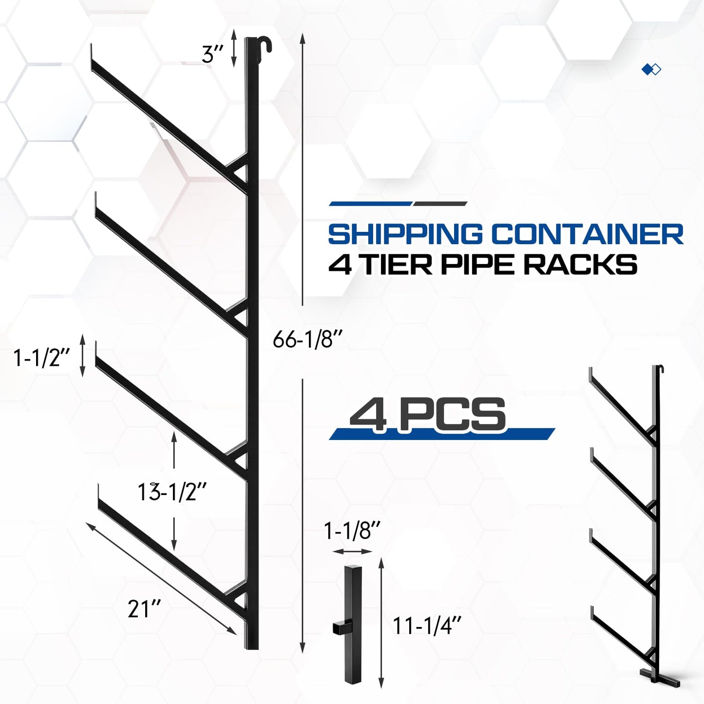 Otoolling 4 Pack Shipping Container Shelving Rack 4 Tier Heavy Duty Container Shelf Brackets, 66" H x 21" L Wall Mounted Storage System Powder Coated Steel Racks for Lumber Pipe Organization