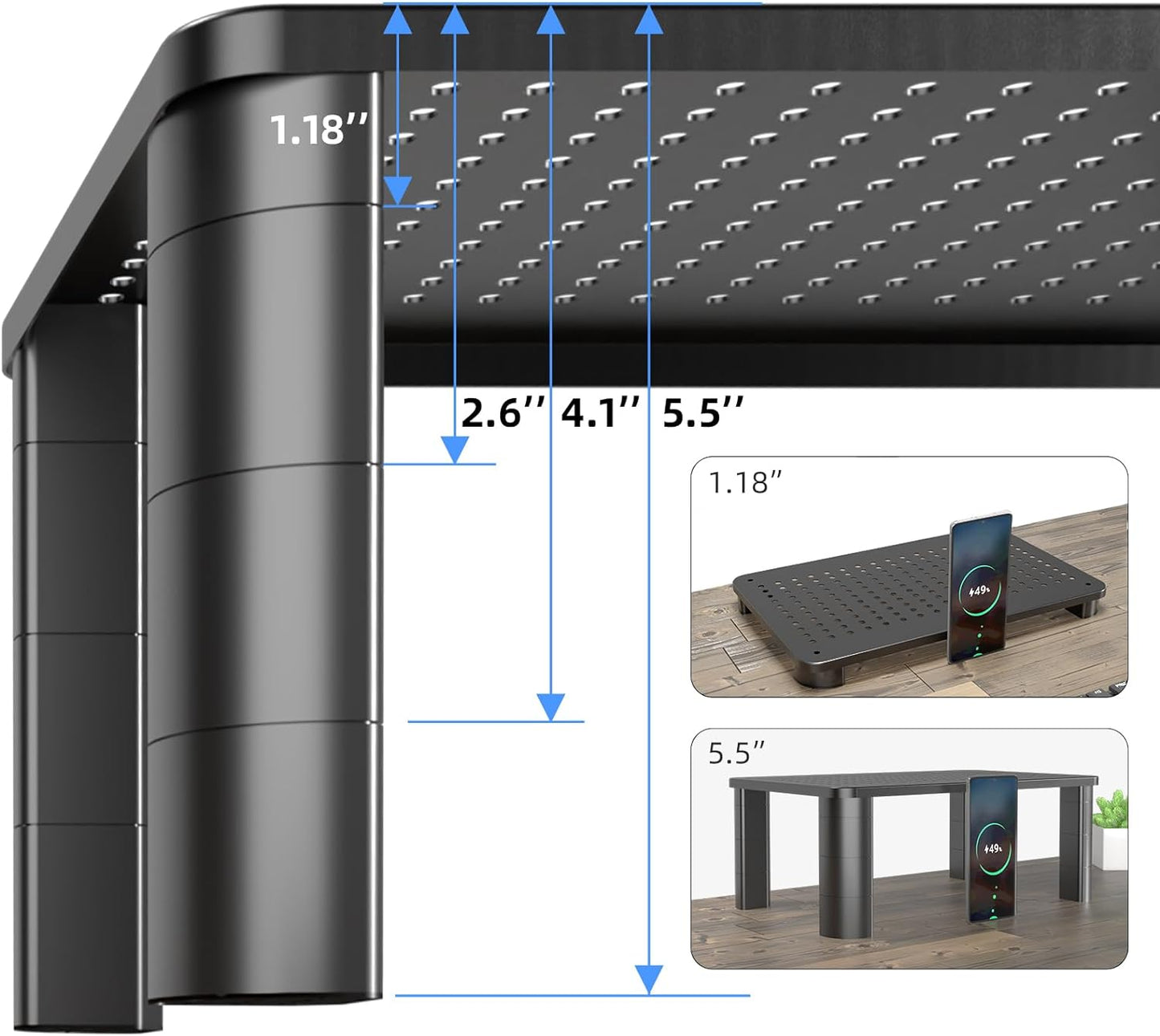 2 Pack 3 2 Pholiten Monitor Stand Riser, Height Adjustable Monitor Stand for Computer, Laptop, Printer, Notebook, iMac