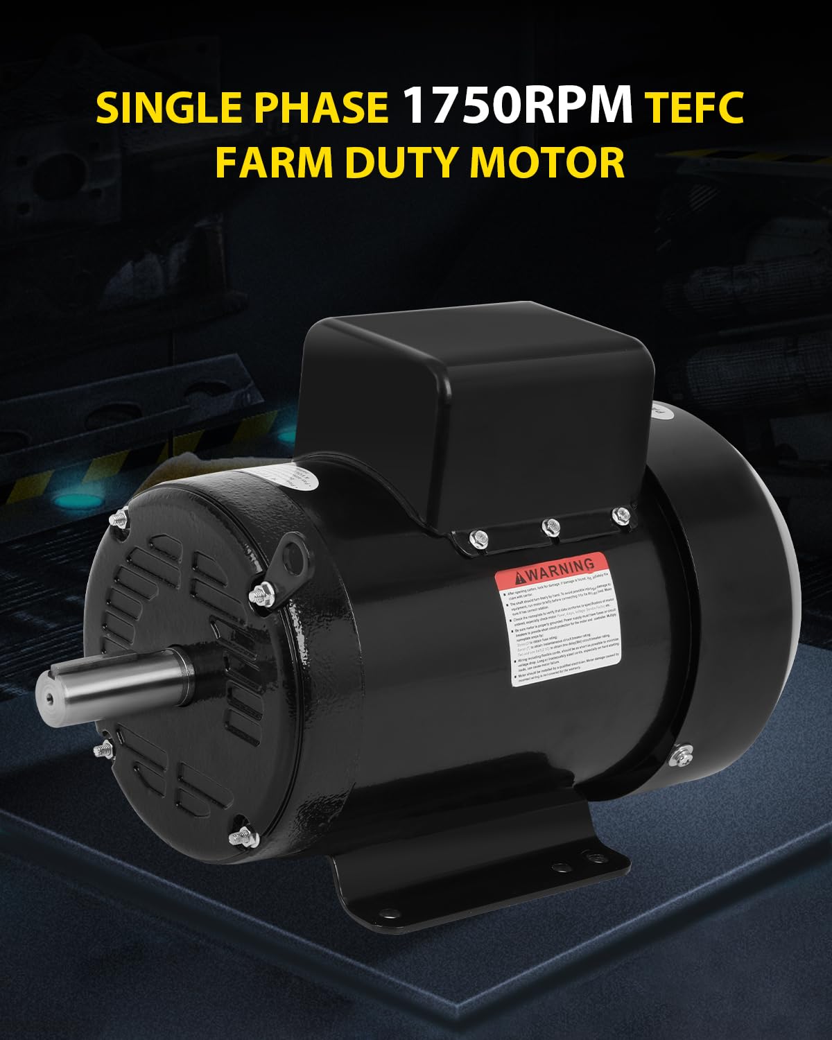 3HP Electric Motor 1750RPM Farm Duty Single Phase Motor 4 Pole 1-1/8" Shaft Diameter, 2.75" Shaft Length,184T CW/CCW TEFC IP55 60HZ