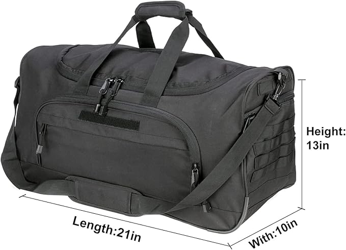 Gym Bag for Women & Men Tactical Duffle Military Weekender Work Out Lightweight Waterproof Sports Tote Shoe Pocket Black