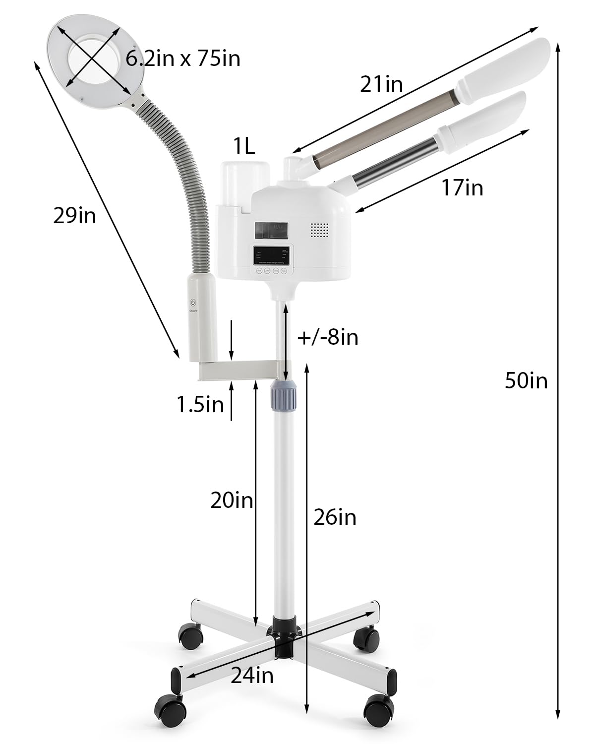 Professional Facial Steamer 3 in 1 Steamer for Face with Hot & Cold Nozzle 5X LED Magnifying Lamp Facial Steamer for Esthetician Beauty Face Equipment Use at Home or Salon