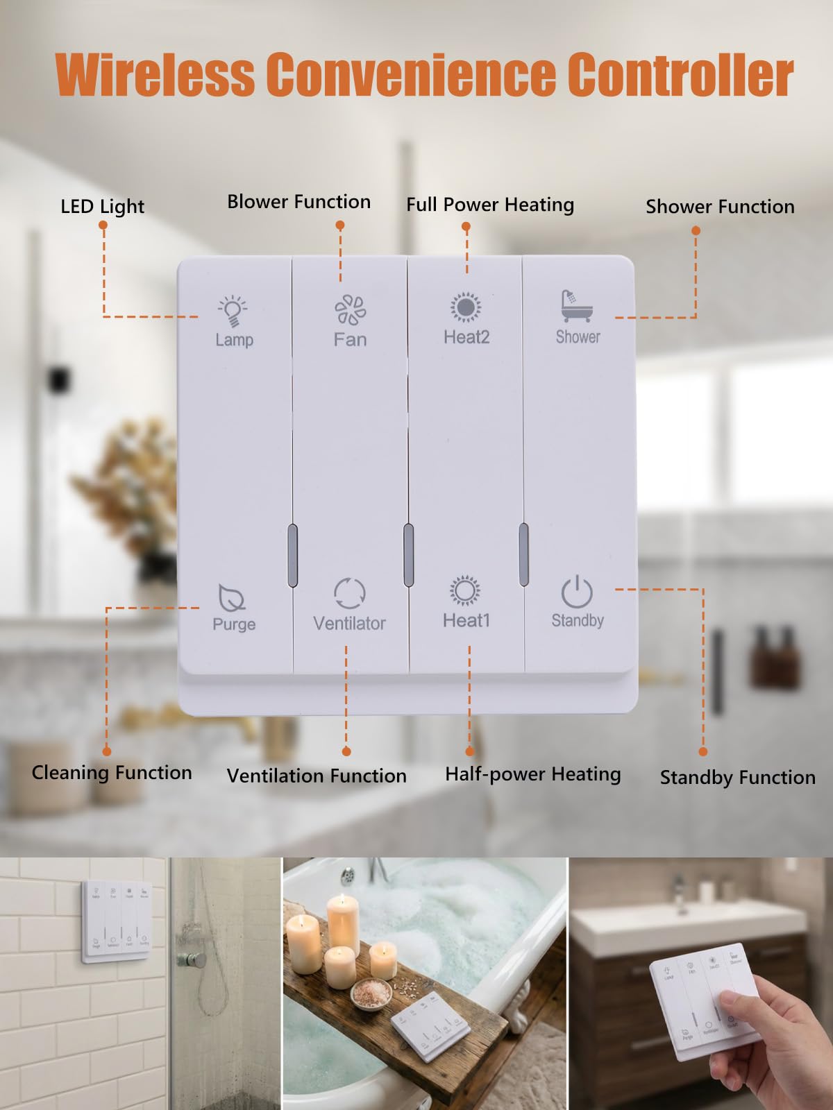 4 In 1 Bathroom Exhaust Fan with Light & Heater 1800W, 180 CFM Ventilation 1.0 Sone Bathroom Exhaust Fan with Bluetooth Speaker, 2 Heat Levels, 4 RGB Modes, Remote Control, Ceiling Mount for Bathroom
