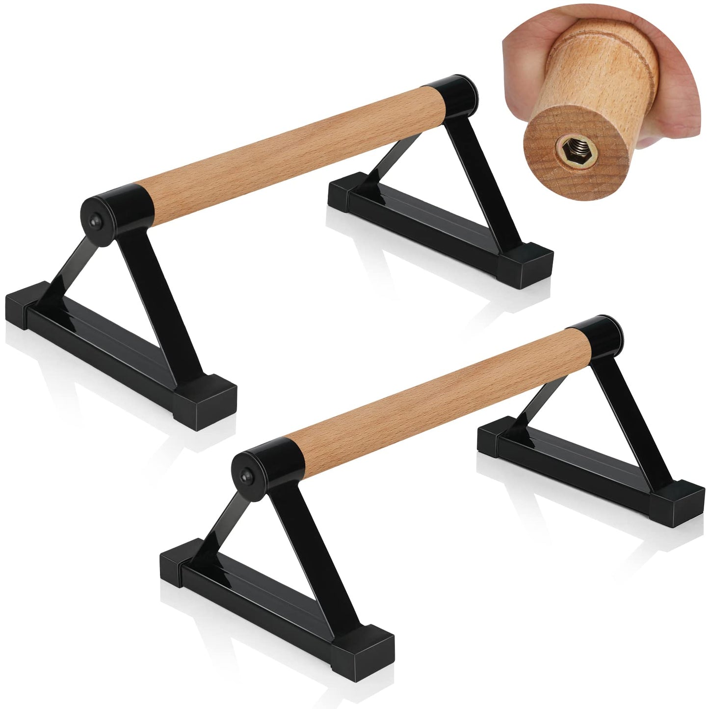 Wood push up bars Parallettes bars Anti-slip Handstand Bars for Calisthenics, Fitness, Floor workouts Solid Wood with Sturdy Metal Bracket, Support 600 LBS