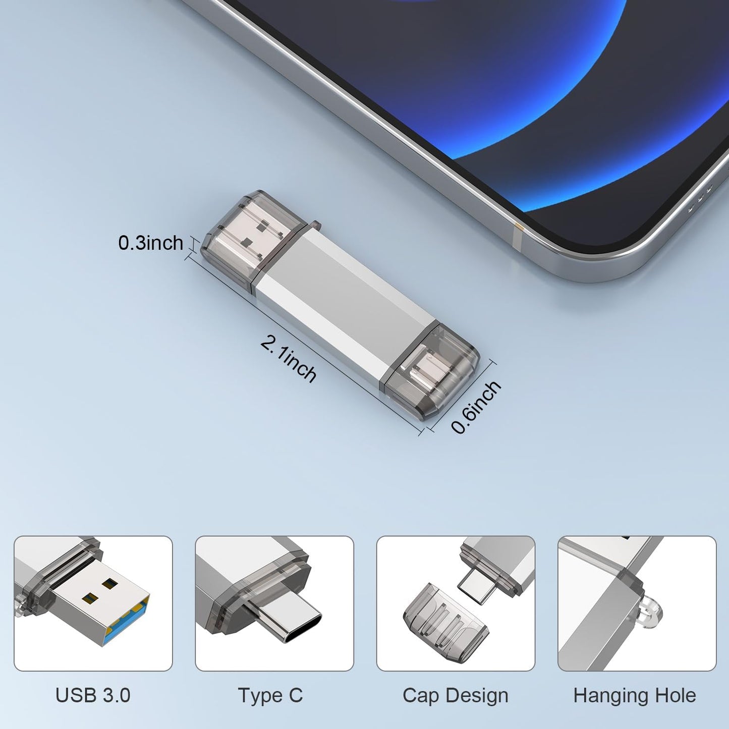 RAOYI 2 Pack 32GB 2 1 3.0 USB C Flash Drive, in USB Type C Dual OTG Metal Thumb Drive Jump Drive Memory Stick