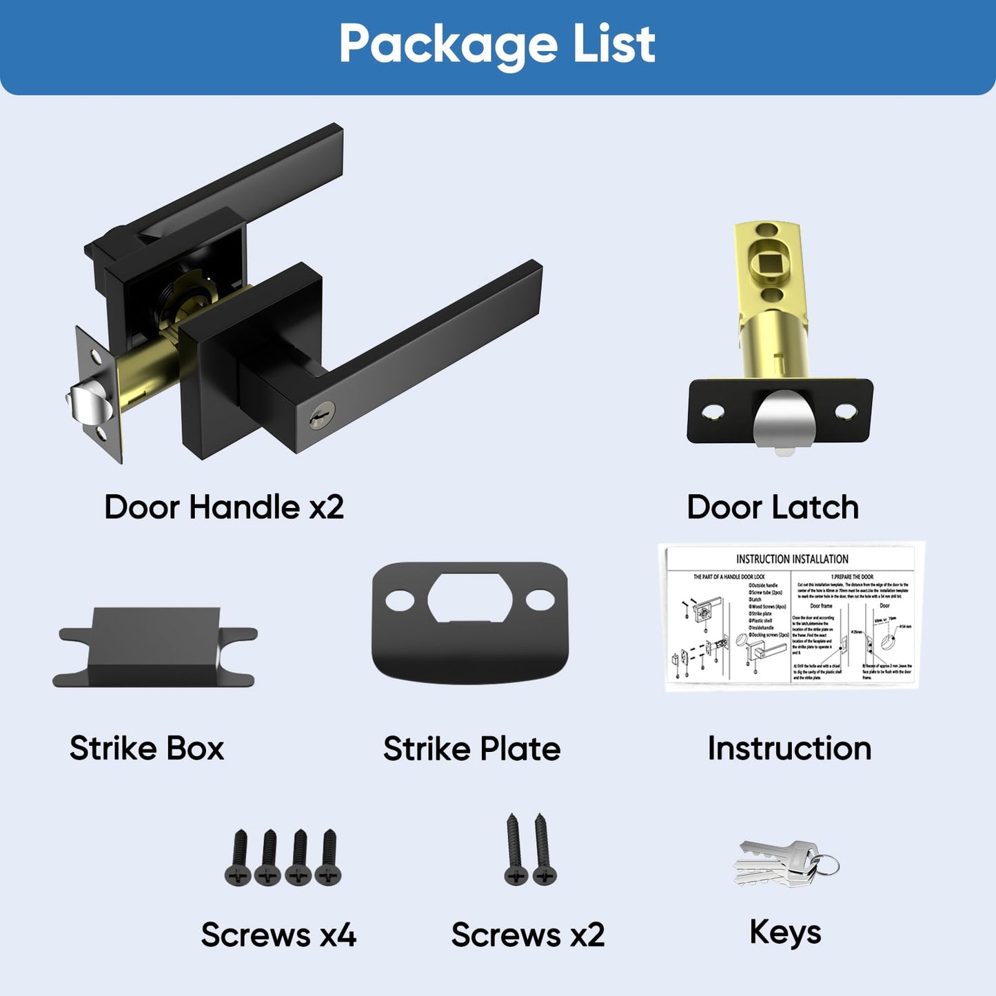 Narpult Smart Black Door Handle, Door Handle Set for Home, Black Interior Door Handles for Bedroom, Front Door Lock Sets with Reversible Handle (4, Matte Black, Entry (Same Keys))