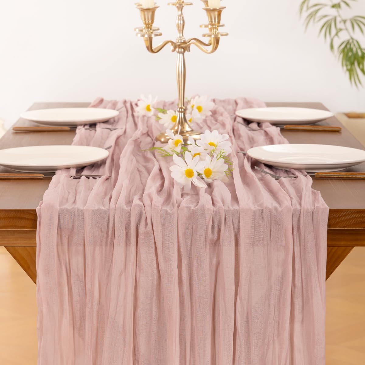 Socomi Pink Cheesecloth Table Runner - 120 Inch Rustic Boho Decor for Weddings & Events