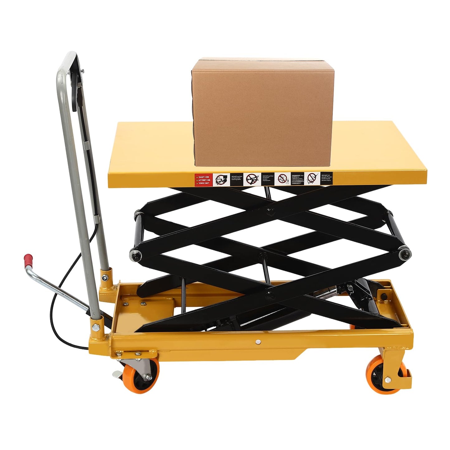 770LBS Hydraulic Lift Table Cart, 51" Lifting Height Hydraulic Material Lift Pallet Truck with 4 Locking Wheels for Material Handling and Transportation (770LBS)