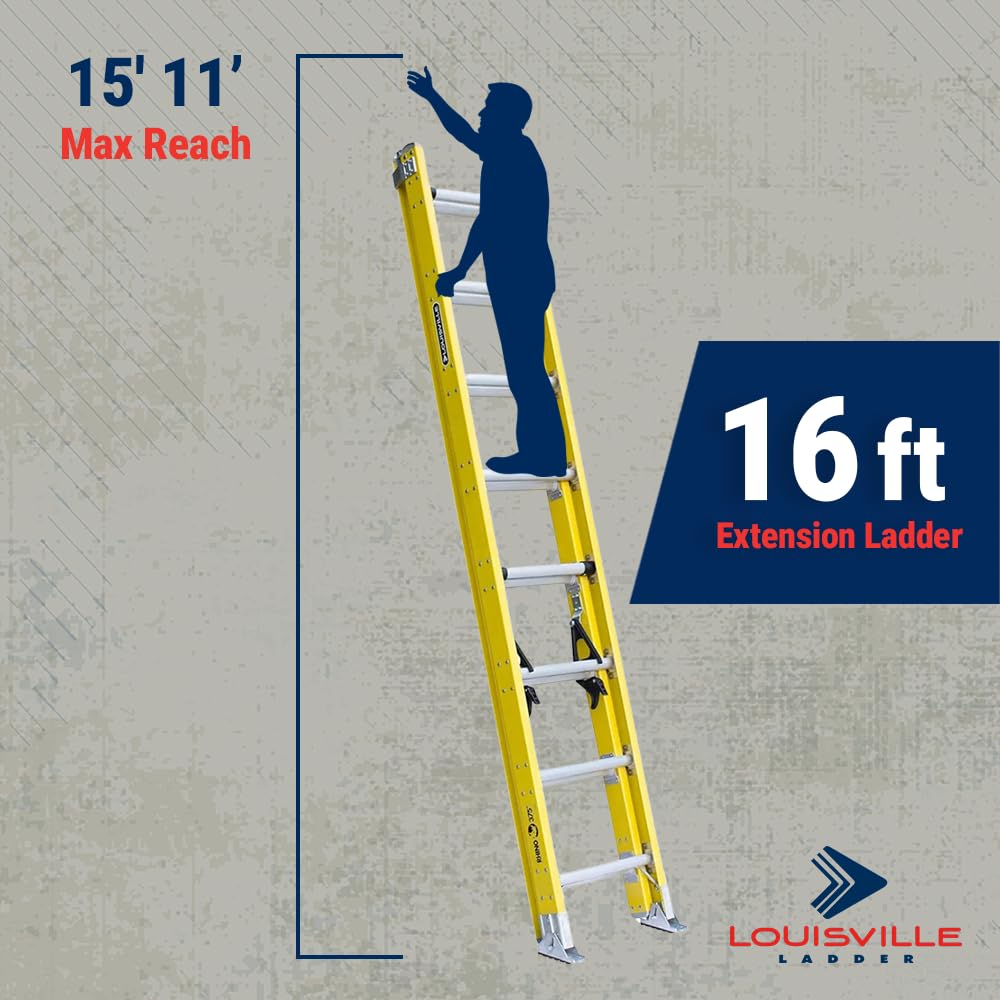 Louisville Ladder 16-Foot Fiberglass Extension Ladder, 375-Pound Load Capacity, Type IAA, FE4216HD