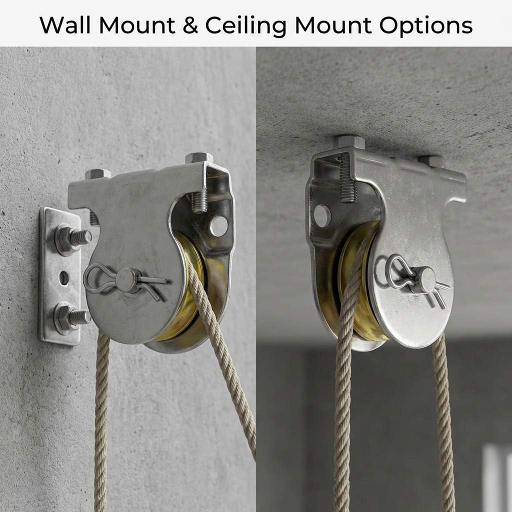 QWORK Wall Mount Pulleys, 6 Pcs 1-1/2" Ceiling Mount Single Pulley V-Groove Pulley Hardware Accessories for 3/8" Wire or Rope, Working Load 420 Lbs