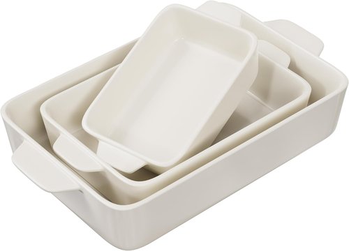 Kook Ceramic Bakeware Set - Rectangular Baking Dishes for Casseroles & Lasagna | 3-Piece Set in Ivory