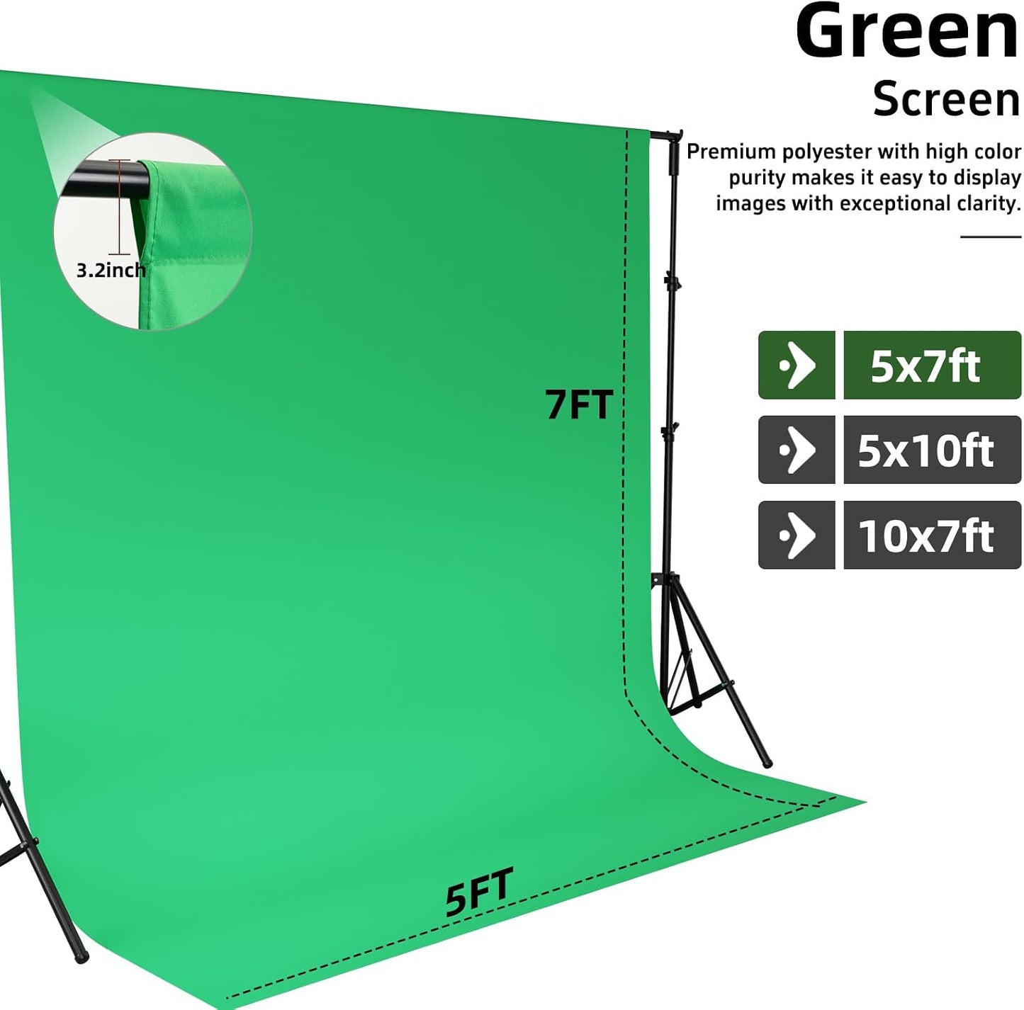 CIPAZEE Backdrop,5x7FT Green Screen Green Photo Backdrop for Photography Chromakey Virtual GreenScreen Background