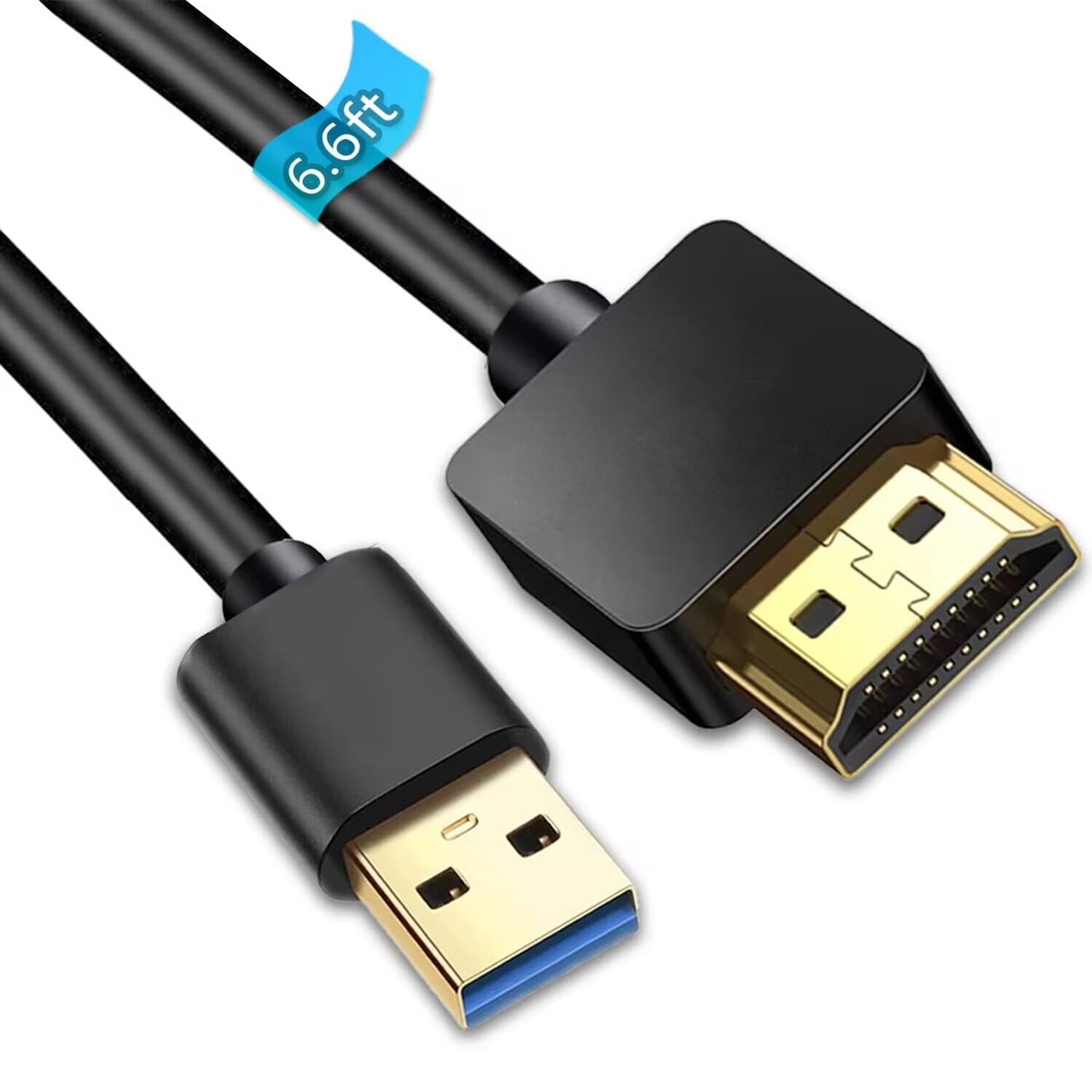 AKWOR 6.6FT 1080P USB to HDMI Adapter Cable, USB to HDMI Male to Male Cord, HD Monitor Display Audio Video Converter