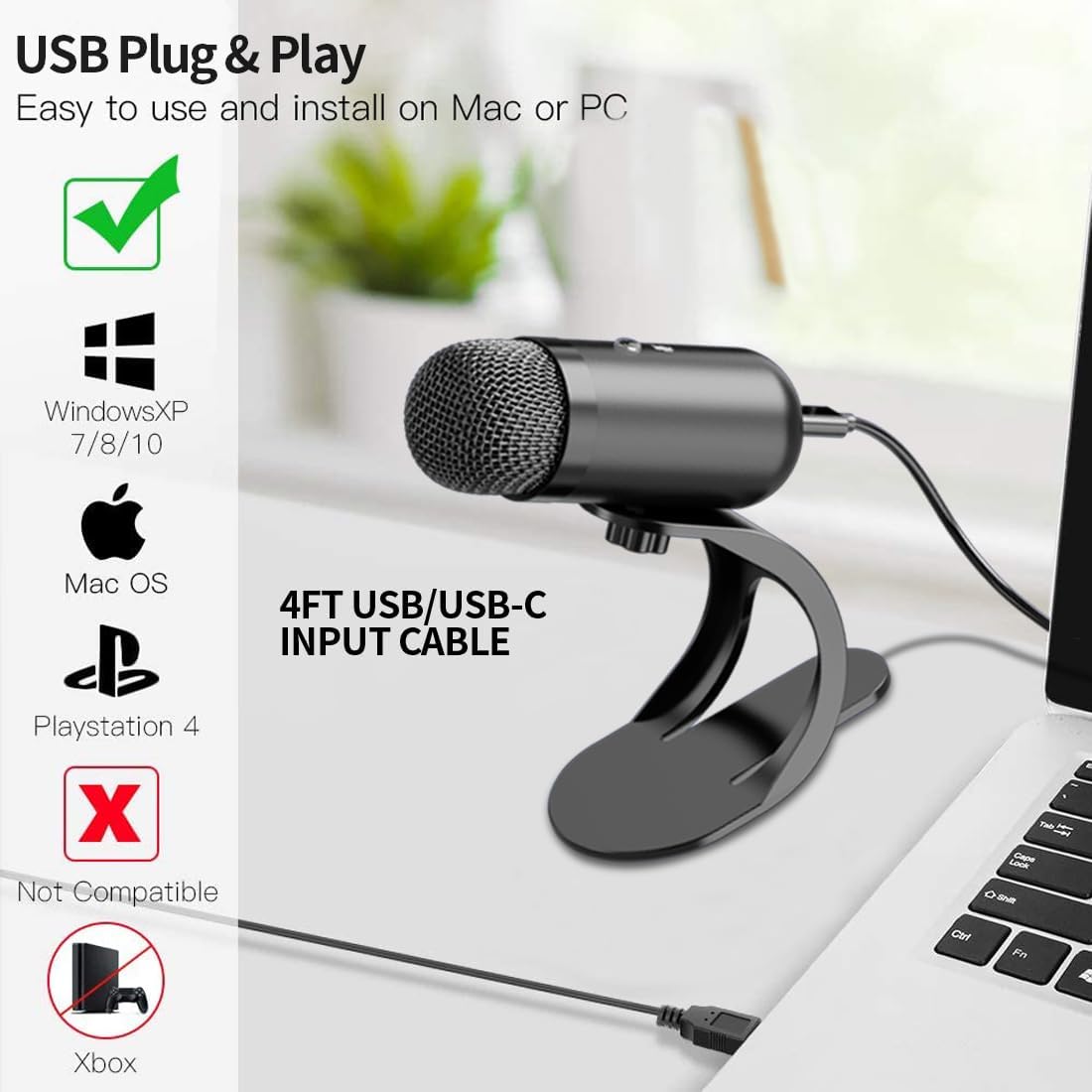LIANGSTAR USB Computer Microphone, Podcast Mic Desktop with Mute Button for Recording Streaming, Omnidirectional